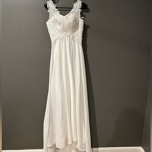 Small,White bridal maxi flare gown with beads and thread work